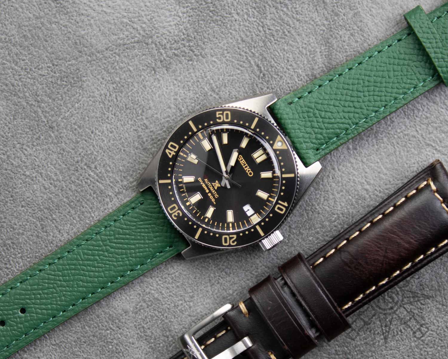 Green leather watch strap