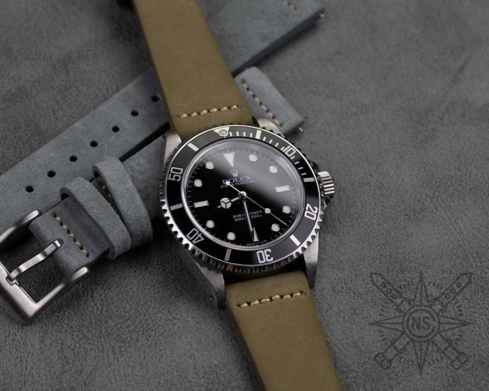 Nubuck watch strap on a Rolex Submariner