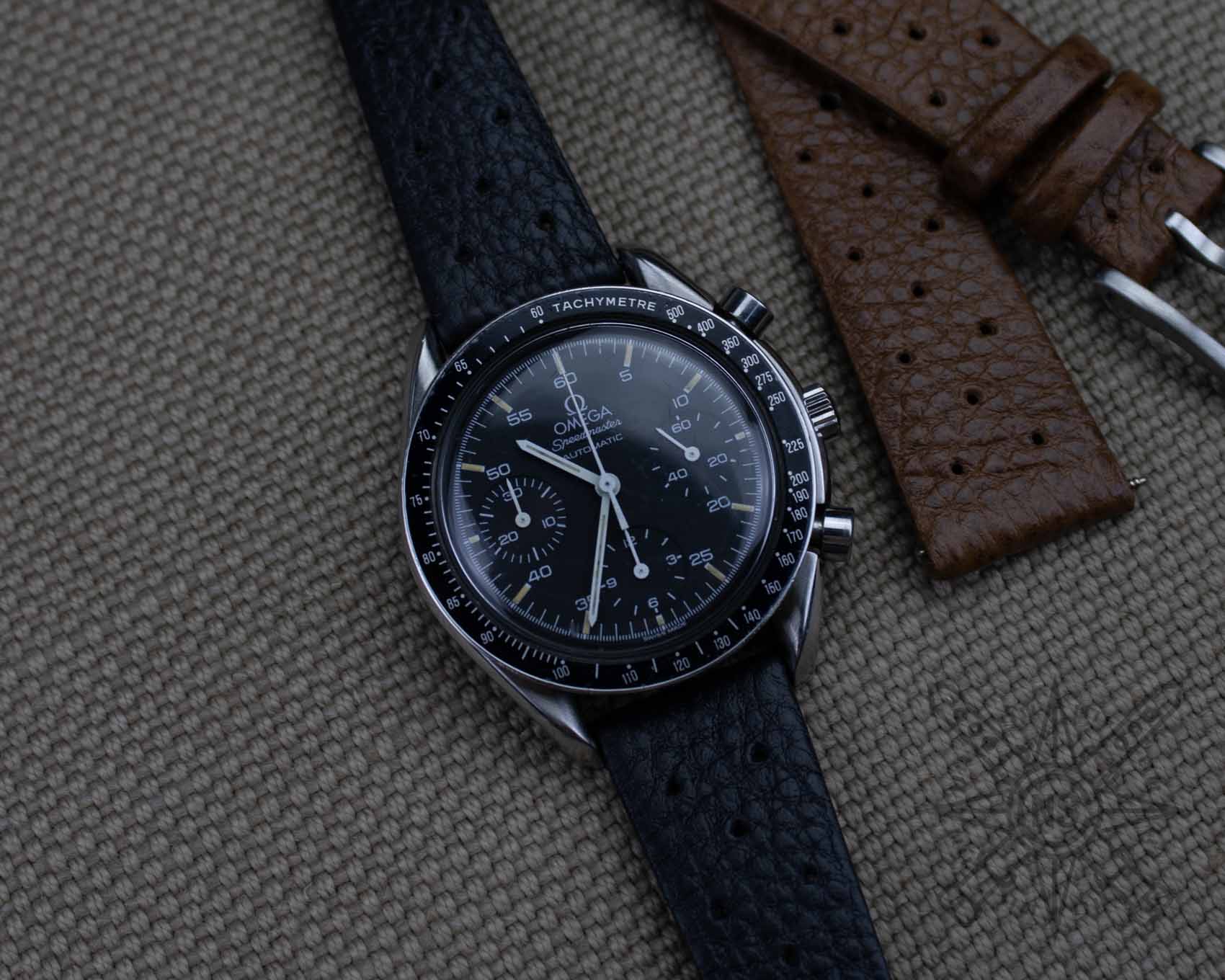 Racing watch band on a Omega Speedmaster