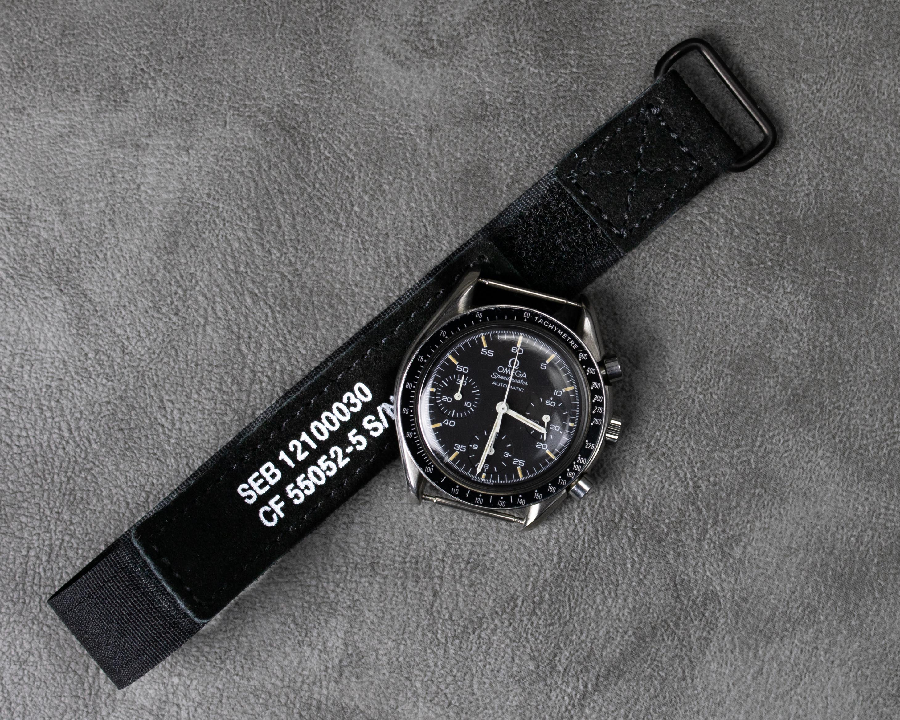 Black NASA velcro watch strap with a Omega Speedmaster