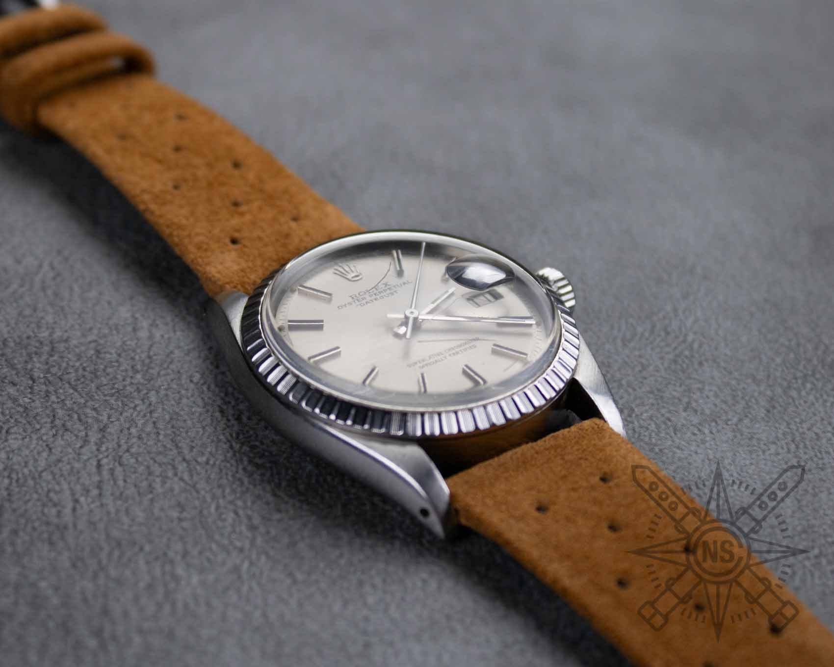 Non-stitch suede watch band on a vintage Rolex Datejust