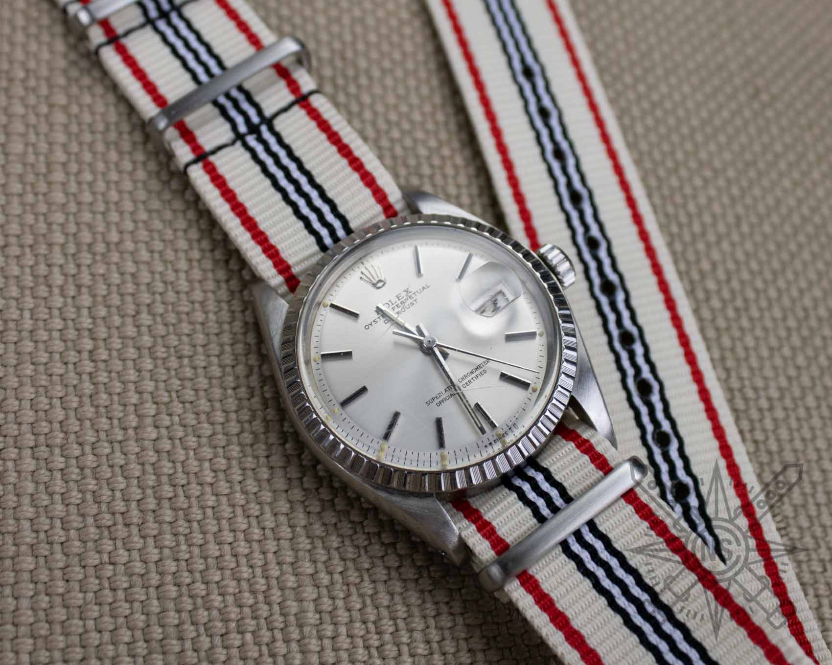 Nylon watch strap on a Rolex Datejust