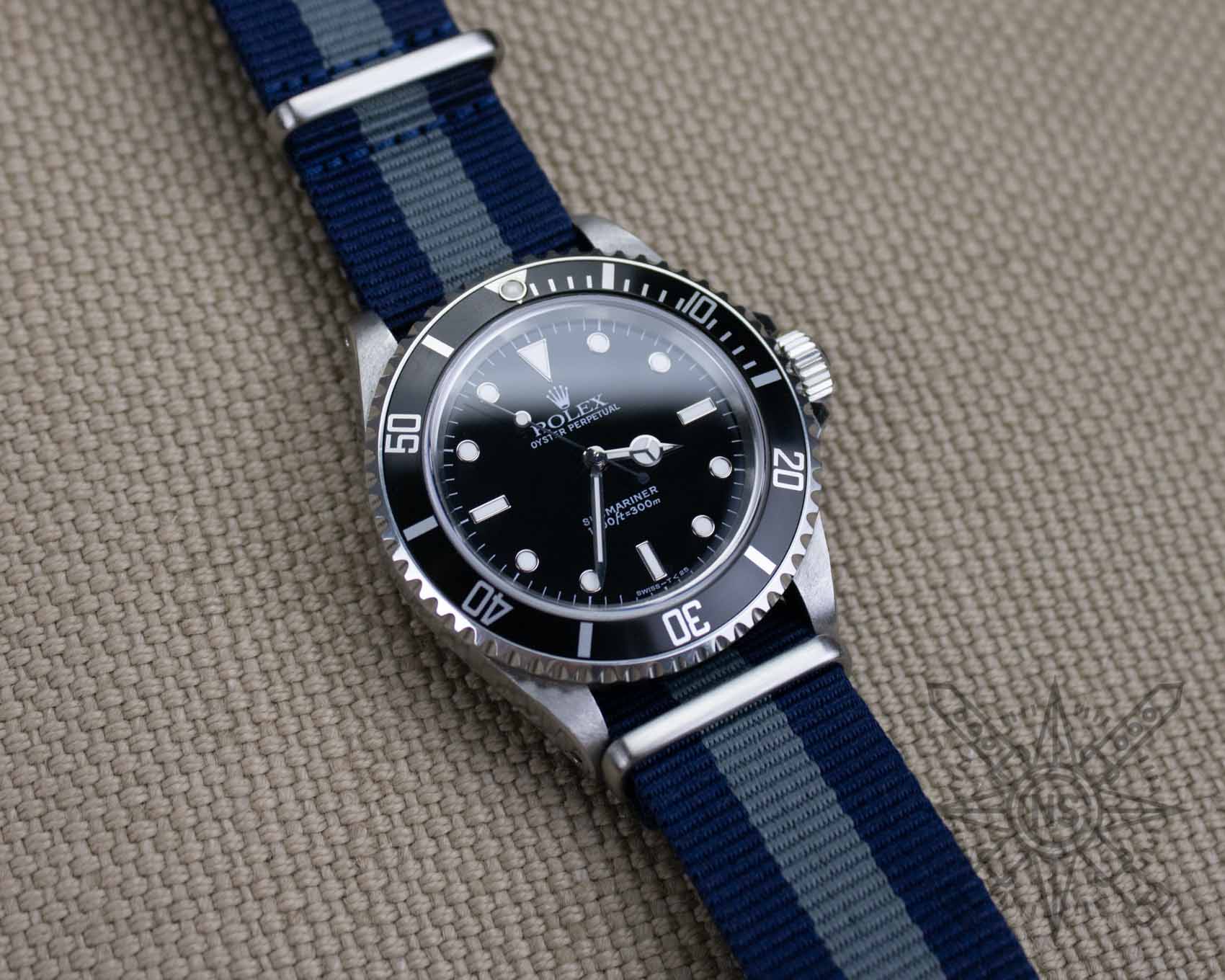 Nylon watch strap on a Rolex Submariner