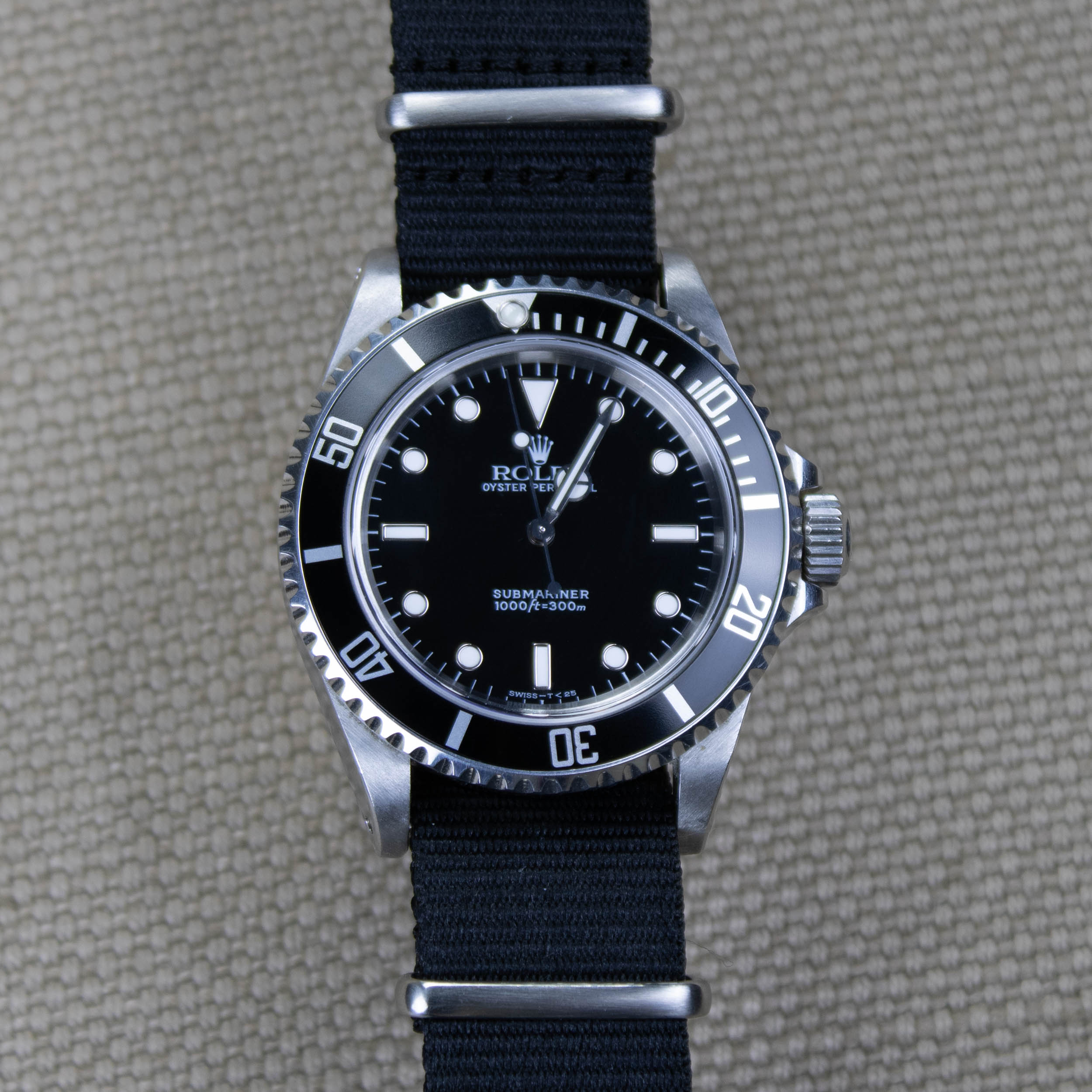 Rolex Submariner on a Original black nylon watch strap