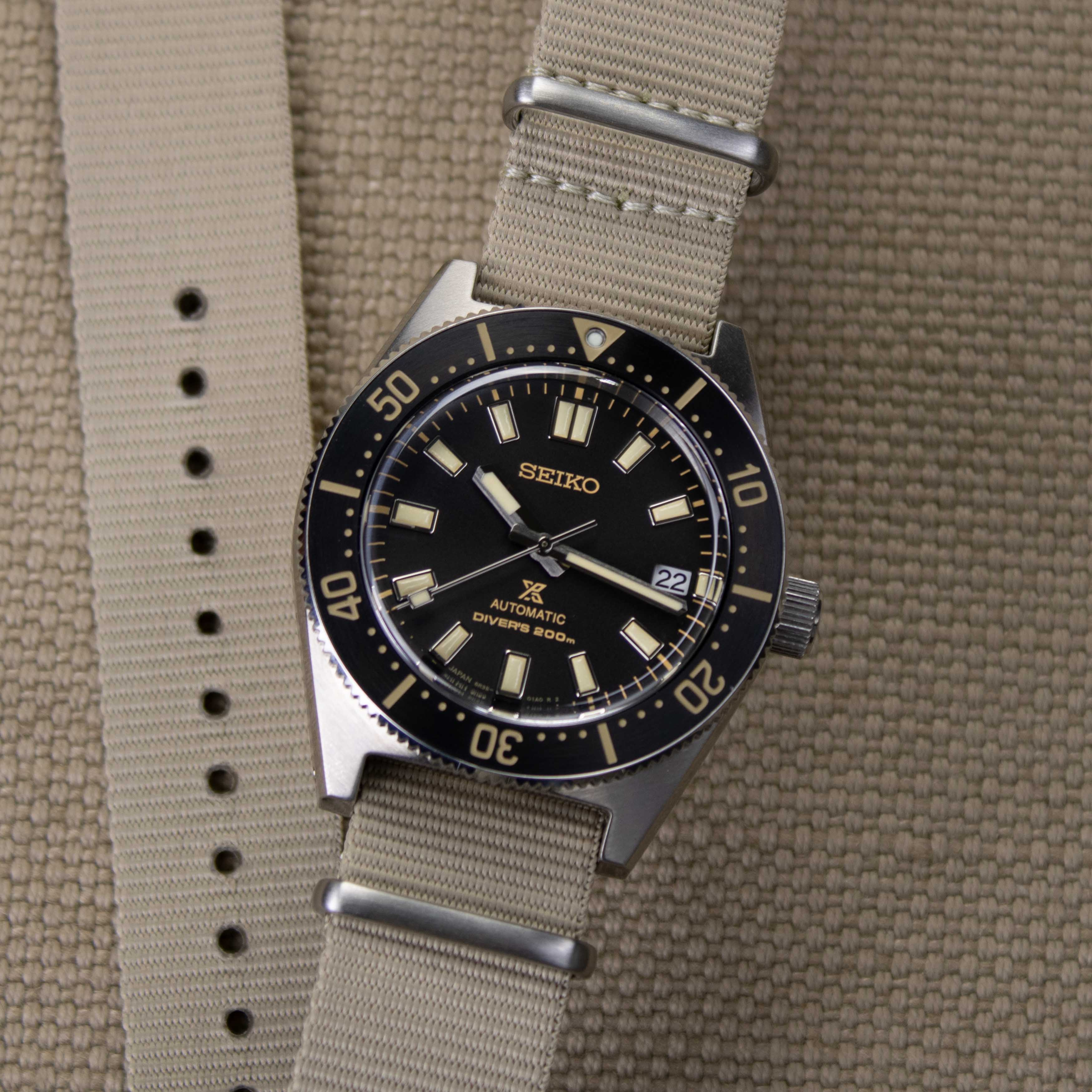 Seiko Diver on a desert nylon watch strap