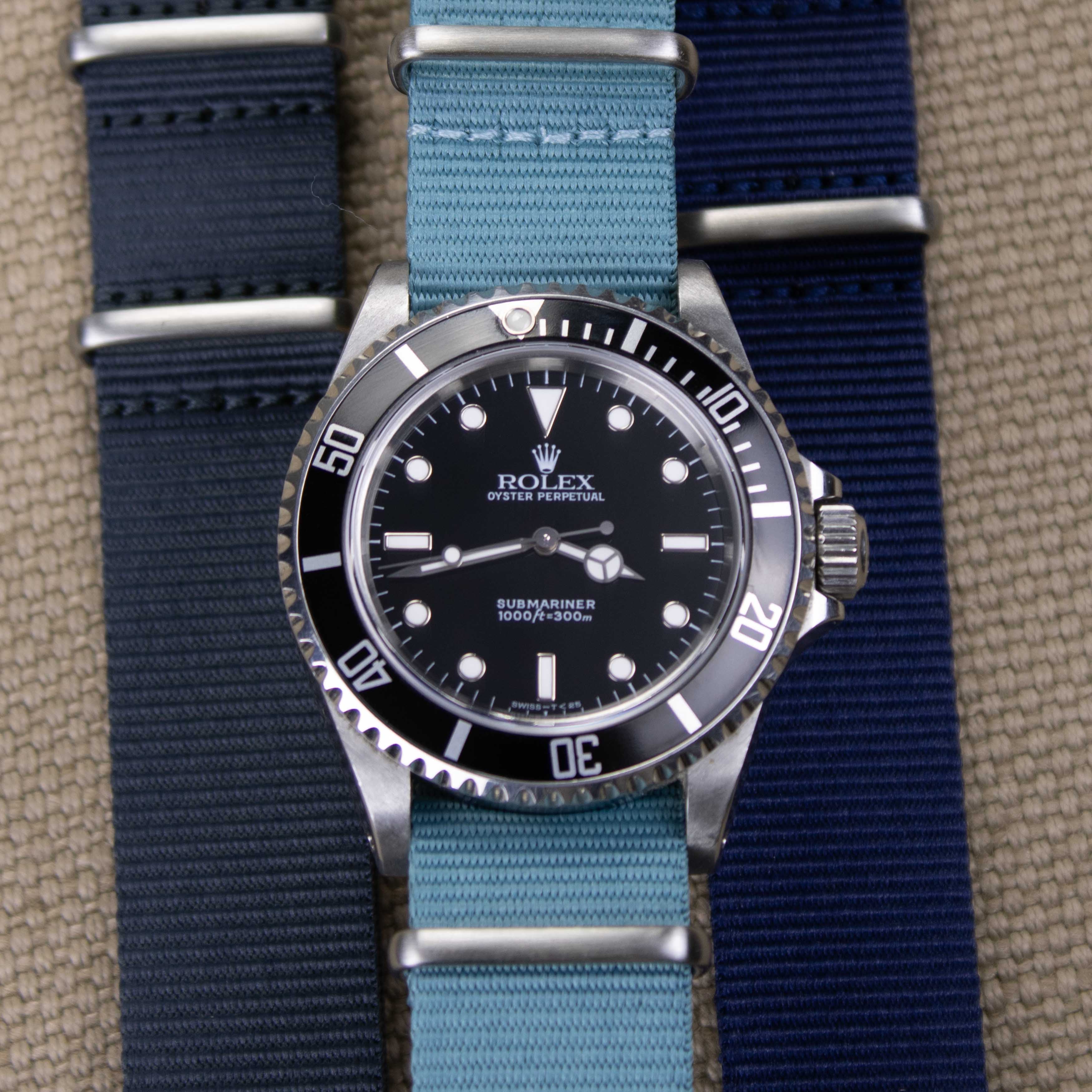 Original Watch Strap Petrol Blue on a Rolex Submariner