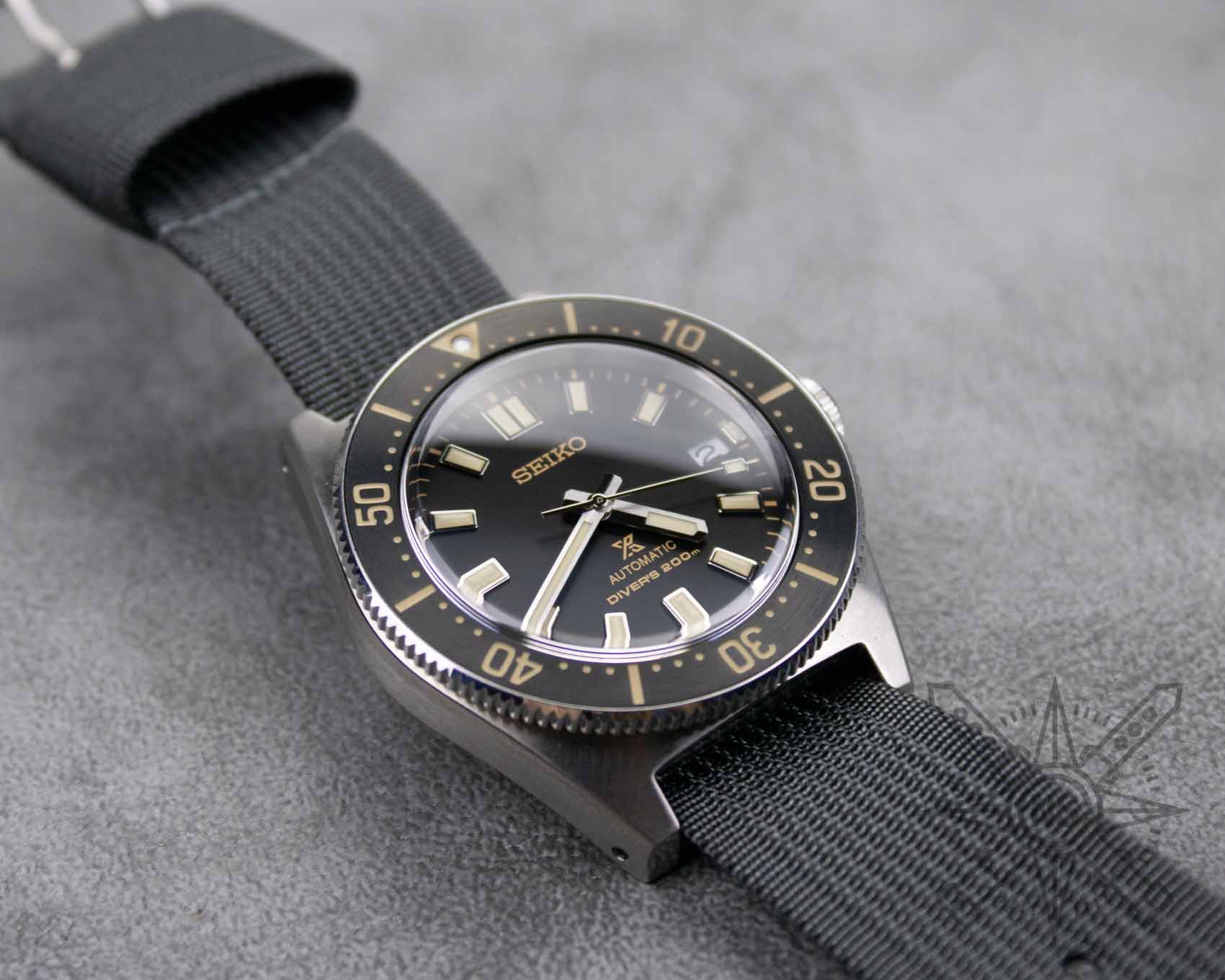 Gray RAF watch strap on a Seiko