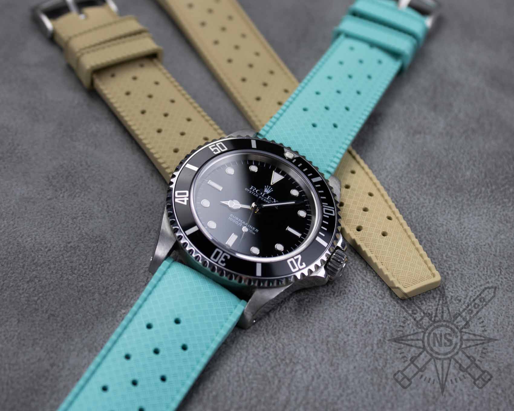 Tiffany blue rubber watch strap on  a Rolex Submariner