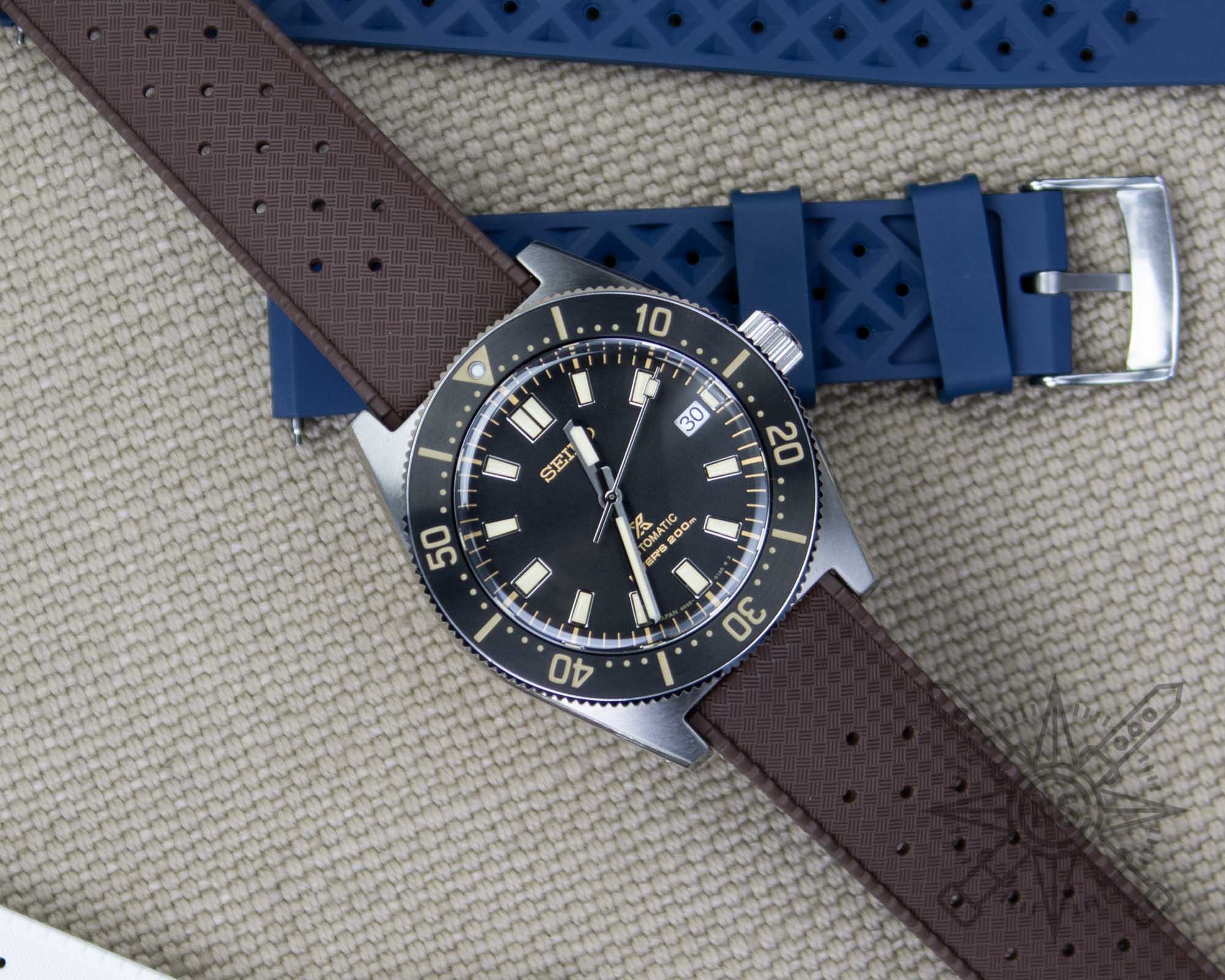 Seiko diver on a brown vintage Tropic rubber watch strap