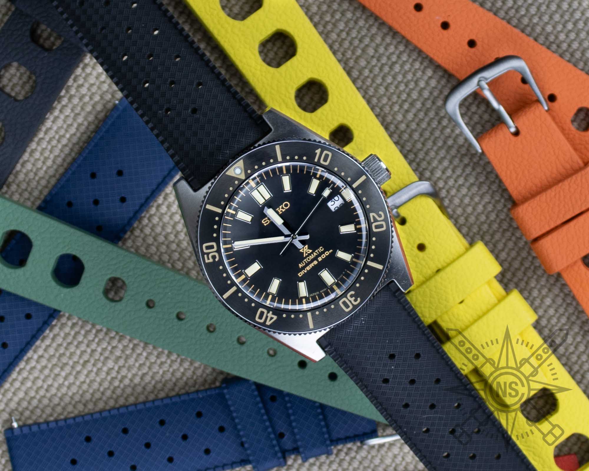 Seiko diver on a black tropic rubber watch strap