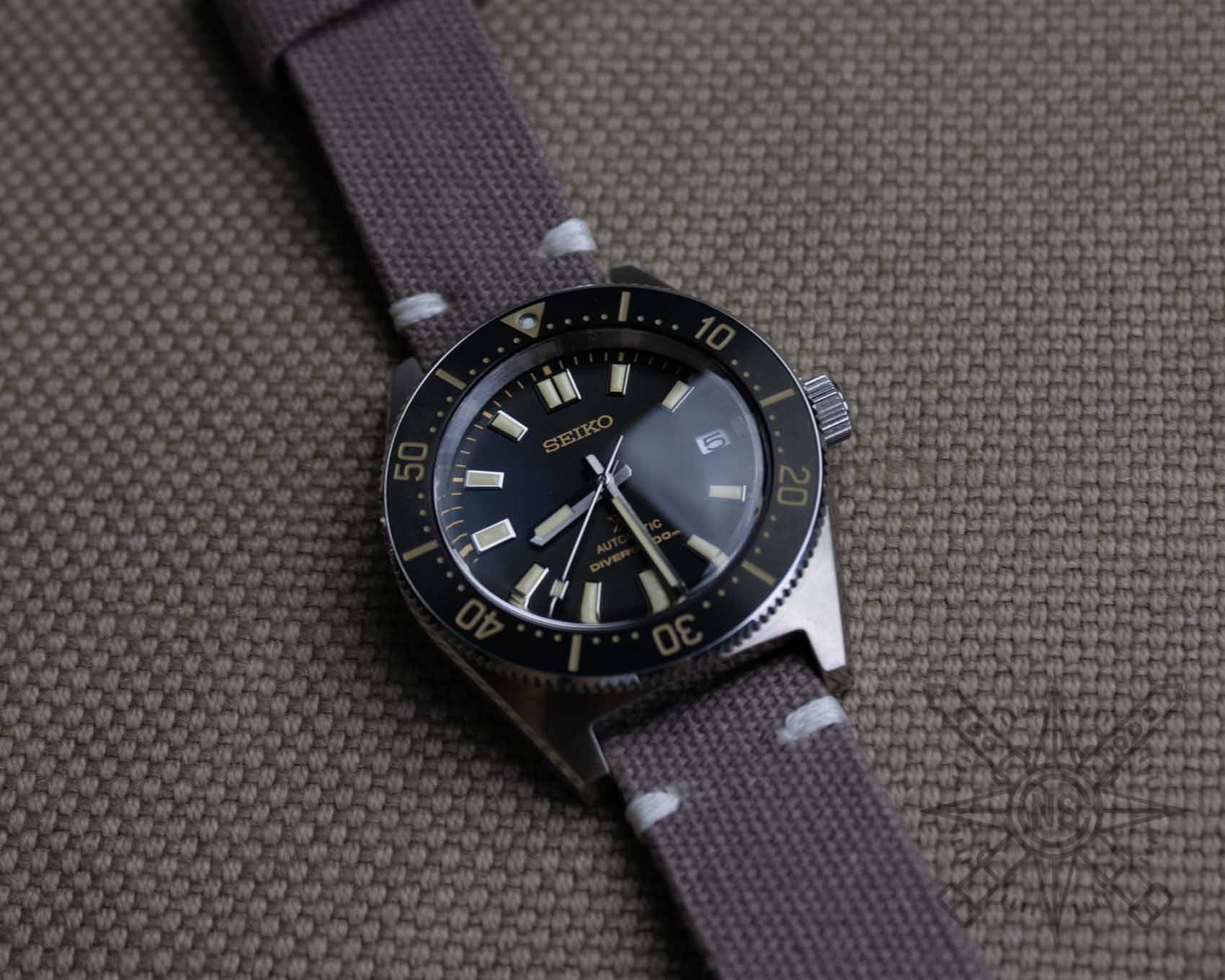 Vintage canvas watch band on a Seiko Diver