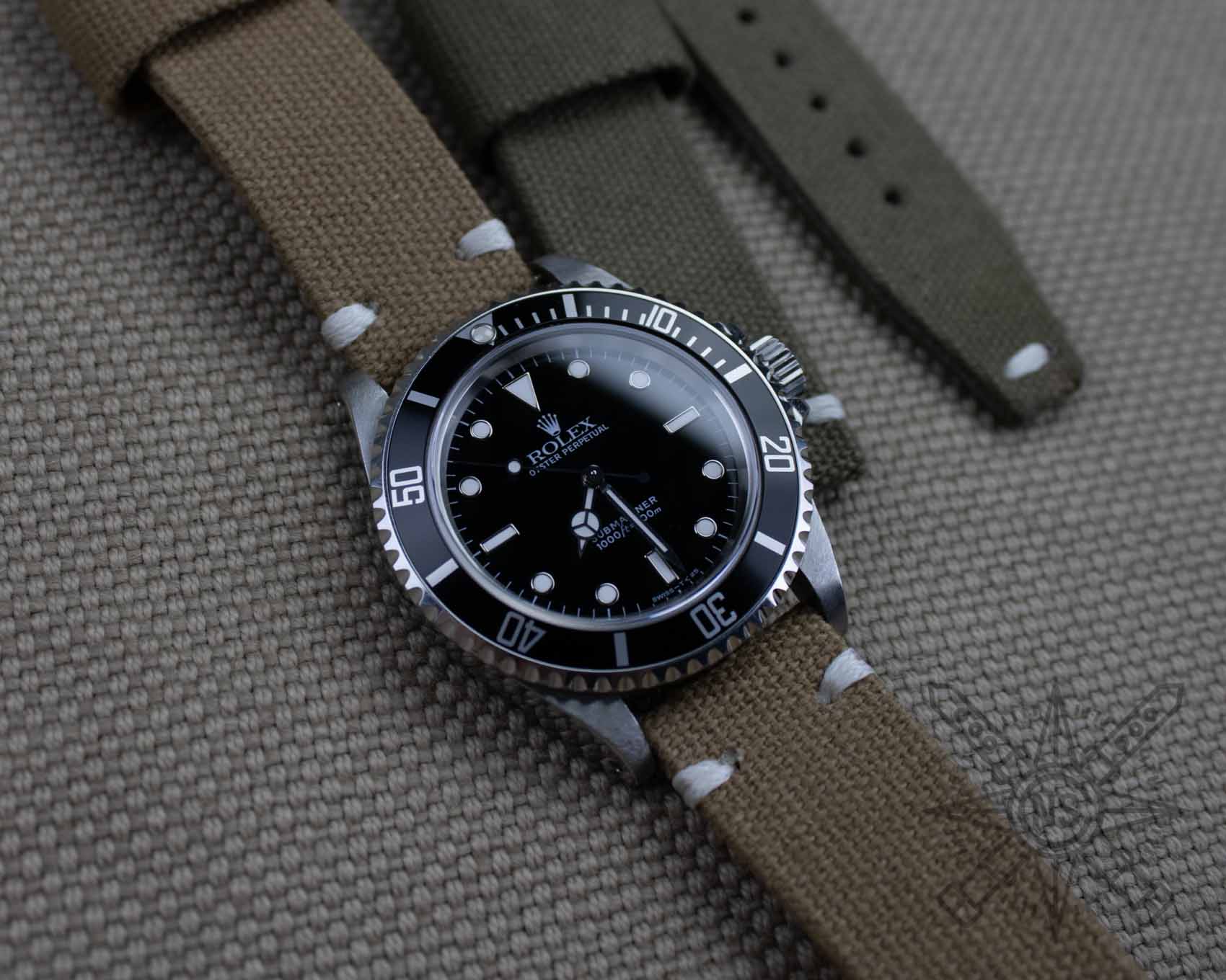 Canvas khaki watch strap on a Rolex Submariner